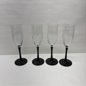 Black Stem Champagne Flute Glasses set of 4